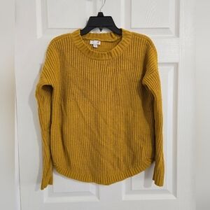 SO Chunky Knit Sweater Size Medium Yellow Ribbed Hem Boho